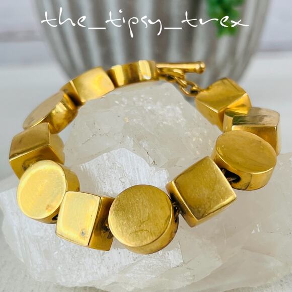 Vintage Steven Vaubel 18K Plated Brass Geometric Link  Chunky Bracelet - Picture 1 of 14